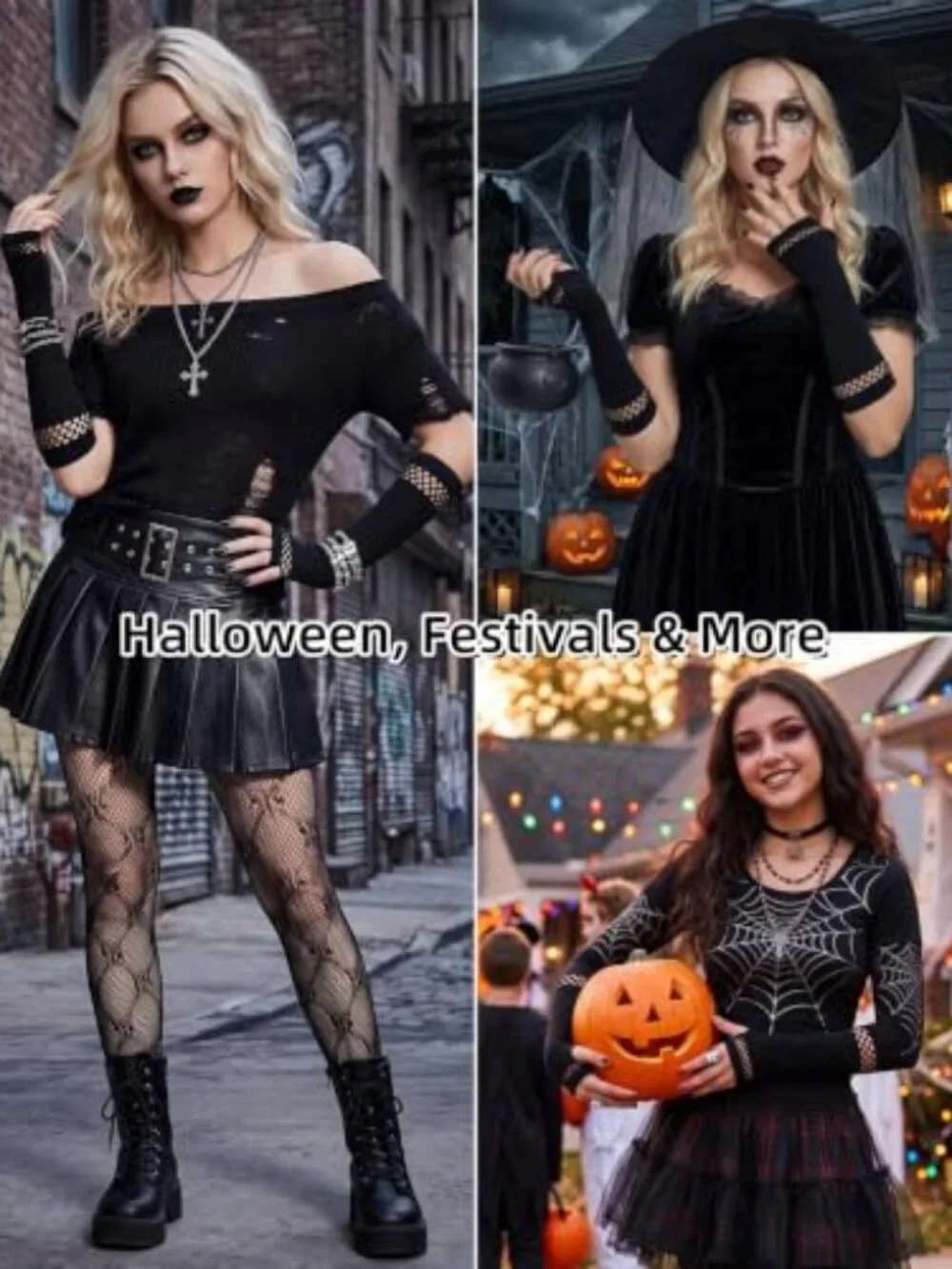 Women Fingerless Gloves Arm Warmers Oversleeve Fishnet Goth Emo